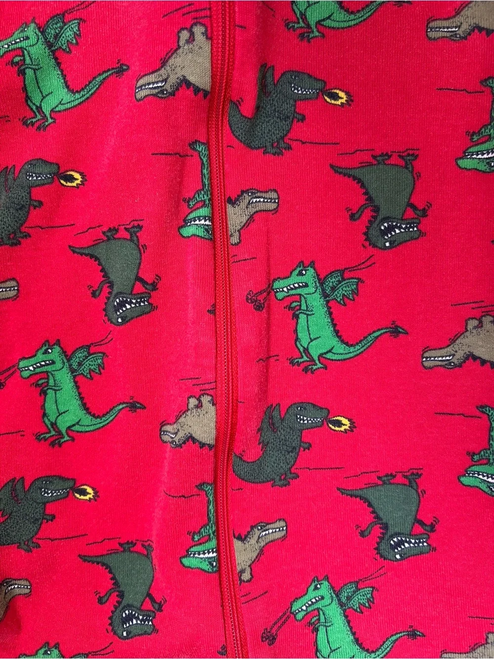 Hanna Andersson Dinosaur and Dragon patterned zip footie pajamas